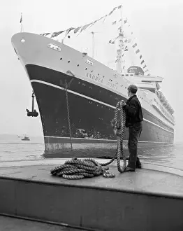 Tugboat Prints: Deckhand Holds Hawser on Tugboat