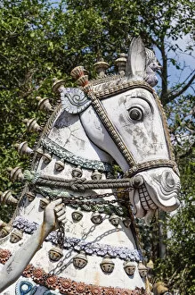 Decorated horse statue, temple for the god Madurai Veeran, Mandavi, Tamil Nadu, India