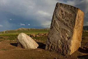 Images Dated 28th July 2014: Deer stones with inscriptions, 1000 BC, Mongolia