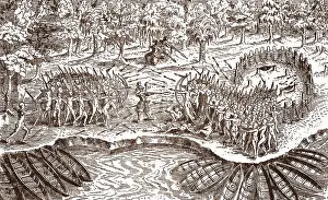 Defeat of the Iroquois of Lake Champlain Engraving