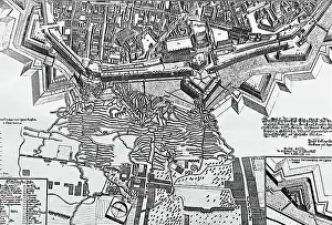 Prints of The Great Turkish War between the Holy League of European Powers and the Ottoman Empire, also known as the Great Turkish War of Leopold I or the 5th Austrian Turkish War, lasted from 1683 to 1699 Historcal Battle Maps And Plan Prints: Defeat of the Ottoman Empire in Vienna in 1683: siege work against the castle bastion