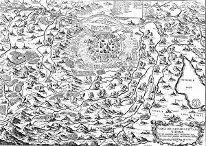Defeat of the Ottoman Empire in Vienna in 1683: Vienna with the area devastated by the Turks