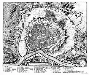 Prints of The Great Turkish War between the Holy League of European Powers and the Ottoman Empire, also known as the Great Turkish War of Leopold I or the 5th Austrian Turkish War, lasted from 1683 to 1699 Historcal Battle Maps And Plan Prints: Defeat of the Ottoman Empire in Vienna in 1683: Vienna with the destroyed suburbs