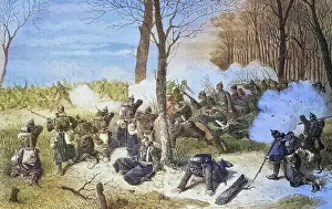 Defence of Le Bourget against attack from French marines in combat on 21 December 1870, illustrated war history, German, French war 1870-1871, Germany, France, Defence of Le Bourget against attack from French marines in combat on 21 December 1870