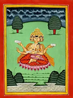 Ornamental Prints: Deity Brahma seated with his consort on his lap
