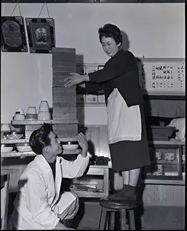 Delivery Prints: Delivery Boy And Waitress Hold Noodles