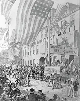 Wash Drawing Prints: Democratic Headquarters Being Held in the Street