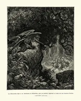 Demons, Fallen angels, watching knights fight each other, Fantasy, Mythology