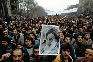 Iranian Prints: Demonstrators Carrying Photo of Ayatollah Khomeini