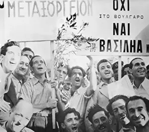 Athens Prints: Demonstrators Cheering Return of King George II