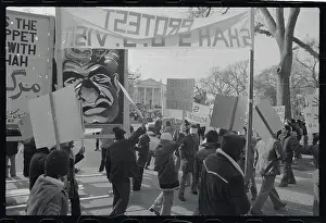 Rallying Prints: Demonstrators For and Against Shah of Iran March by White House