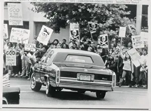 Limousine Prints: Demonstrators Waving Banners at Presidential Limousine