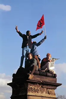 Demonstrators Waving Peace Flag