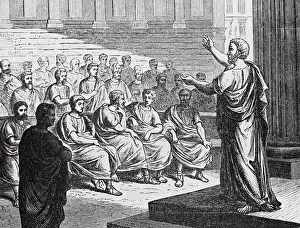 Speaker Prints: Demosthenes Delivering His Oration Against Philip of Macedonia