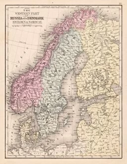 Scandinavia Collection: Denmark Sweden Norway map 1867