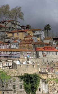Dense, old and colourful Riberia district of Porto