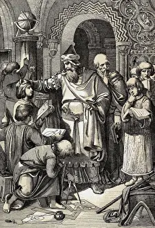 Charlemagne Prints: Depiction of European Leader Charlemagne with Students