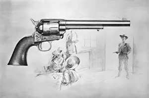 Handgun Prints: Depiction of Sheriff Entering Door Behind Superimposed Gun