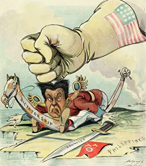 Satire Prints: Depiction of United States Stopping Emilio Aguinaldo