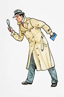 Detective holding magnifying glass