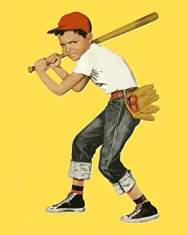 Jeans Prints: Determined Boy Playing Baseball