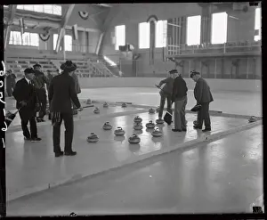 Curling Prints: Detroit and Canadian Curling Teams Performing for Camera
