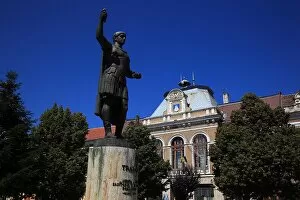 Center Collection: Deva, Diemrich, Statue of the Roman Emperor Trajan in front of the Town Hall, Transylvania, Romania
