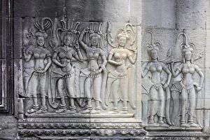 Images Dated 8th December 2015: Devatas bas-relief on Angkor Wat