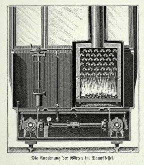 Diagram of arrangement of the tubes in the steam boiler on steam powered tram, Victorian German engineering, 1890s, 19th Century history technology