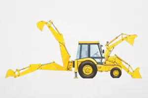 Engineering Prints: Diagram of backhoe loader depicting both the digging and loading positions of the front and back arms