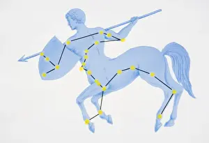 South Prints: A diagram illustrating the constellation of Centaurus complete with image of a centaur