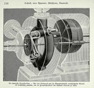 Diagram of a Laval steam turbine, Victorian Swedish engineering, 1890s, 19th Century history technology