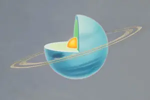 Neptune Prints: Diagram of planet Neptune with quarter of sphere removed to reveal subterranean layers