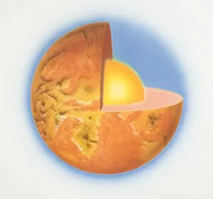 Images Dated 8th March 2006: Diagram of planet Venus with quarter of sphere removed to reveal subterranean layers, front view