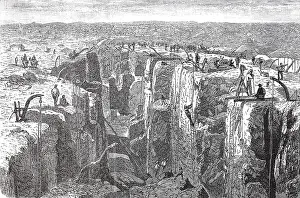 Diamond mining near Kimberley in 1880, South Africa, Historic, digitally restored reproduction of an original 19th century artwork, exact original date unknown