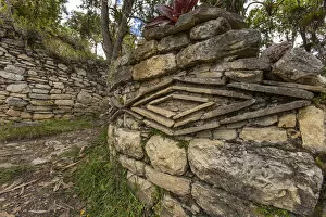 Diamond-shaped relief on a house wall, ruins of Kuelap near Tingo, Chachapoyas, Peru, South America