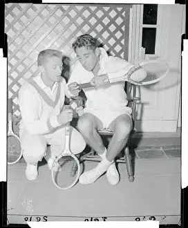 Dick Pancho Gonzales and Tony Trabert Conversing at Tennis Net