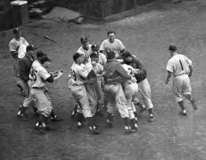 Congratulating Prints: Dick Sisler Being Mobbed By Teammates