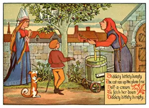 Fruit Tree Prints: Diddlety dittlety dumpty, the cat ran up the plum tree - Victorian nursery rhyme