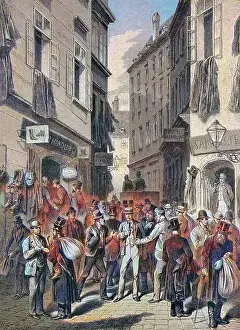 Die Judengasse in Wien, Austria, historical wood engraving, ca. 1880, digitally restored reproduction of a 19th century original, exact original date unknown, coloured
