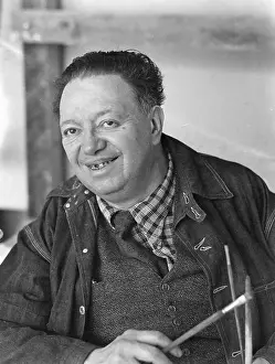 Paintbrush Prints: Diego Rivera Standing in Front of Painting