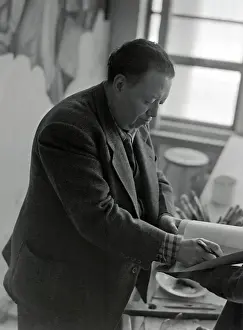 Diego Rivera Working with Drawing