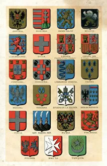 Coats of Arms Engravings 19th Century Gallery: Different antique badges of countries 1887