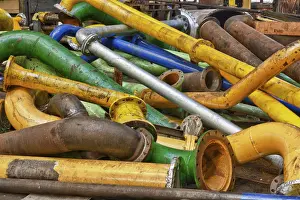 Balkans Prints: Different coloured tubes and pipes in the 3 Maj shipyard in Rijeka, Croatia, Europe