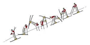 Different stages of acro skier performing forward somersault Different stages of acro skier performing forward somersault