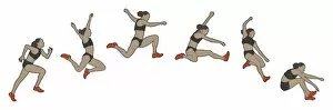 Skill Gallery: Different stages of athlete performing hitch-kick long jump
