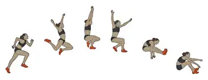 Determination Prints: Different stages of athlete performing sail long jump