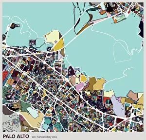 Images Dated 11th July 2018: digital art map background, Palo alto city