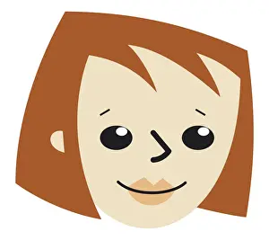 Human Face Prints: Digital cartoon of girl with brown bob hairstyle