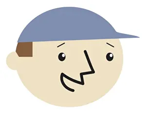 Making A Face Prints: Digital cartoon illustration of smiling boy wearing a blue cap